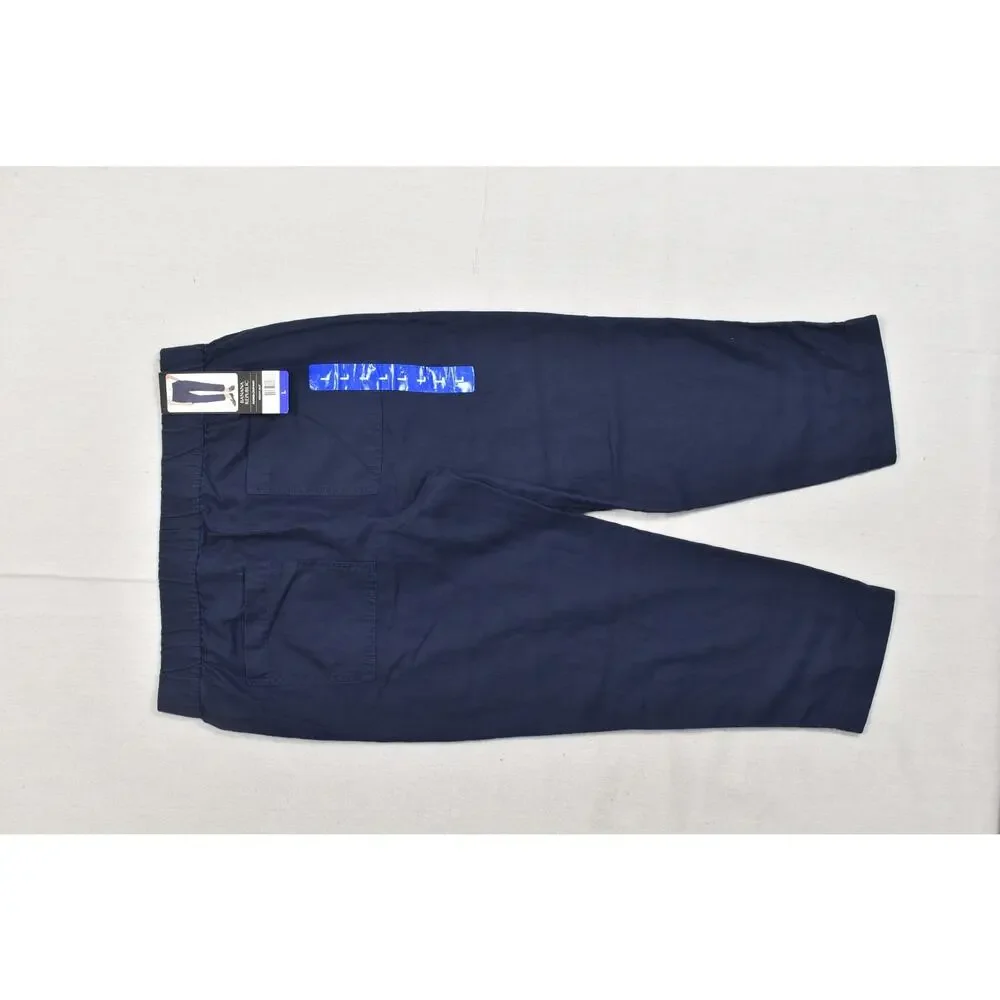 Banana Republic Women Tapered Crop Pant Size L Navy Blue Lyocell Linen Blend NEW